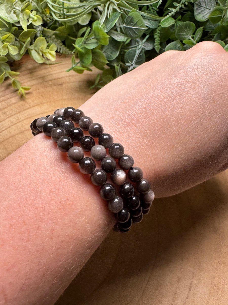 Silver Sheen Obsidian Beaded Bracelet with 6mm Beads | Copper Ashes