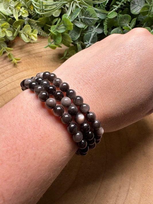 Silver Sheen Obsidian Beaded Bracelet with 6mm Beads | Copper Ashes