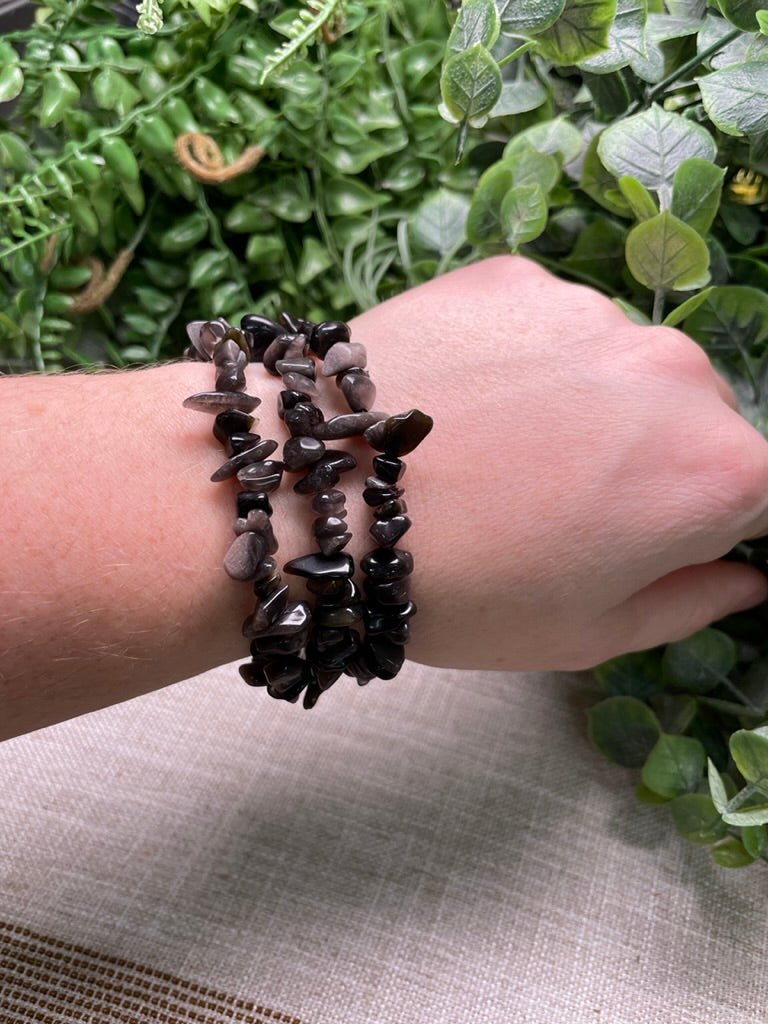 Silver Sheen Obsidian Chip Bracelet | Copper Ashes