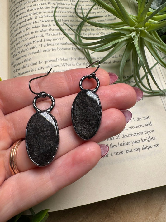 Silver Sheen Obsidian Dangle Earrings | Copper Ashes