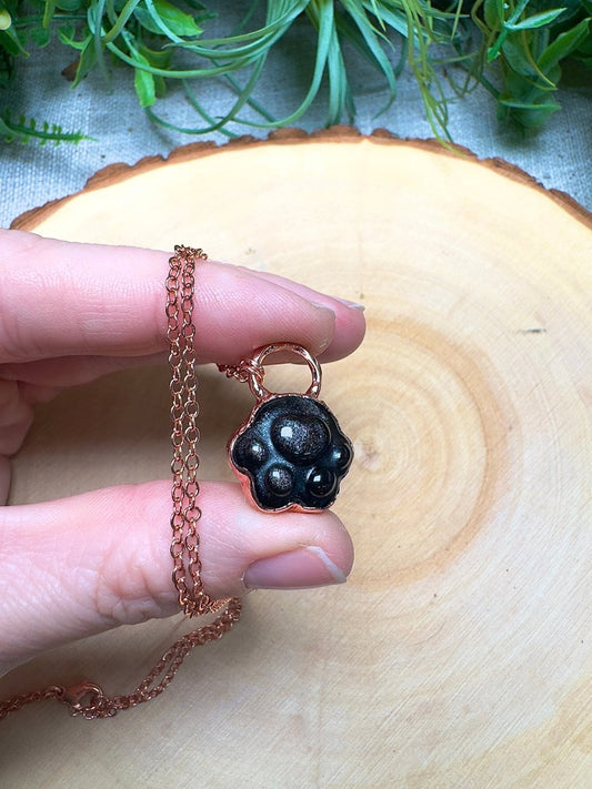 Silver Sheen Obsidian Paw Necklace | Copper Ashes