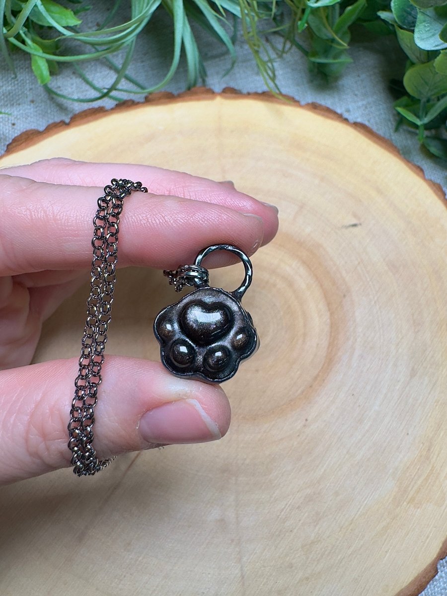 Silver Sheen Obsidian Paw Necklace | Copper Ashes