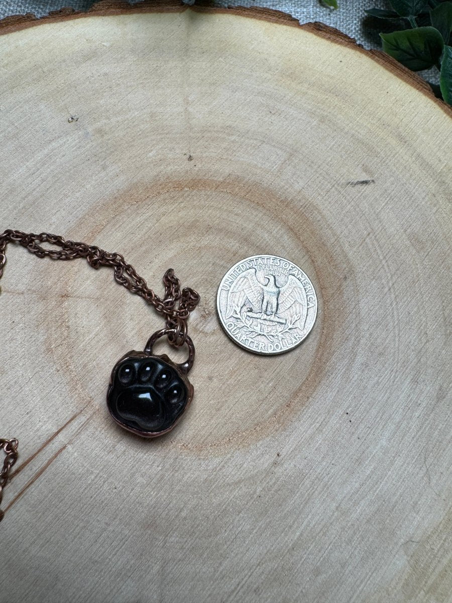 Silver Sheen Obsidian Paw Print Necklace | Copper Ashes