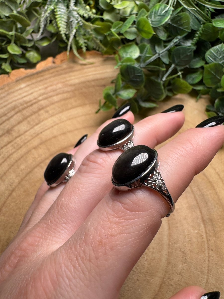 Silver Sheen Obsidian Ring Adjustable | Copper Ashes