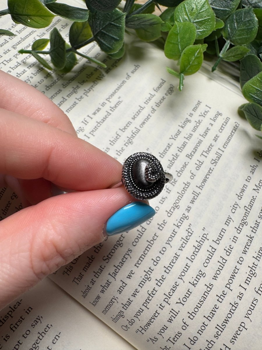 Silver Sheen Obsidian Snake Adjustable Ring | Copper Ashes
