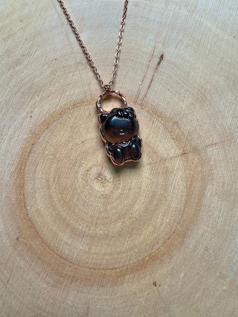 Smoky Fluorite Hello Kitty Necklace | Copper Ashes