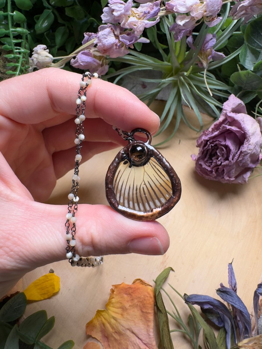 Smoky Quartz and Butterfly Wing Necklace | Copper Ashes