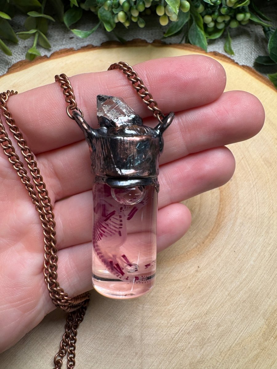 Solen - Wet Specimen Diaphonized Pinkie Mouse and clear quartz Necklace | Copper Ashes