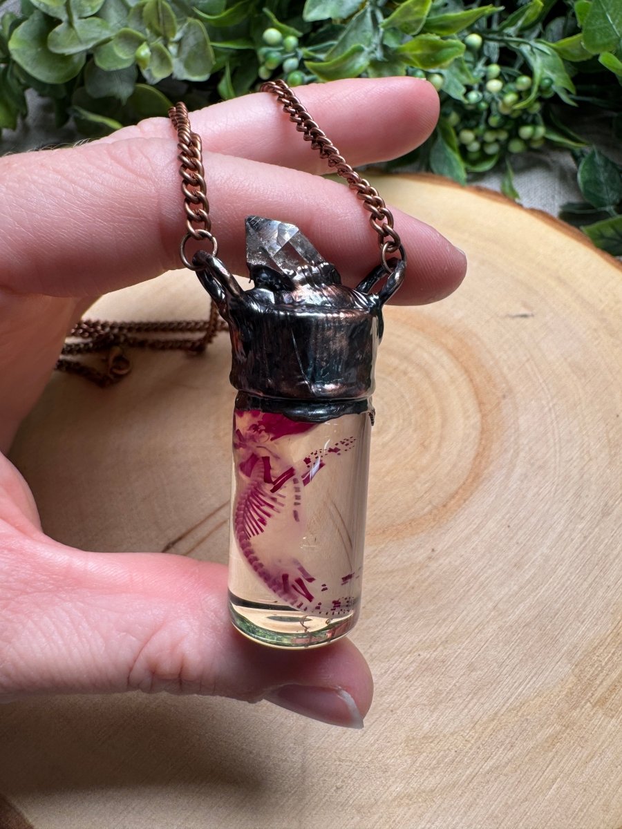 Solen - Wet Specimen Diaphonized Pinkie Mouse and clear quartz Necklace | Copper Ashes