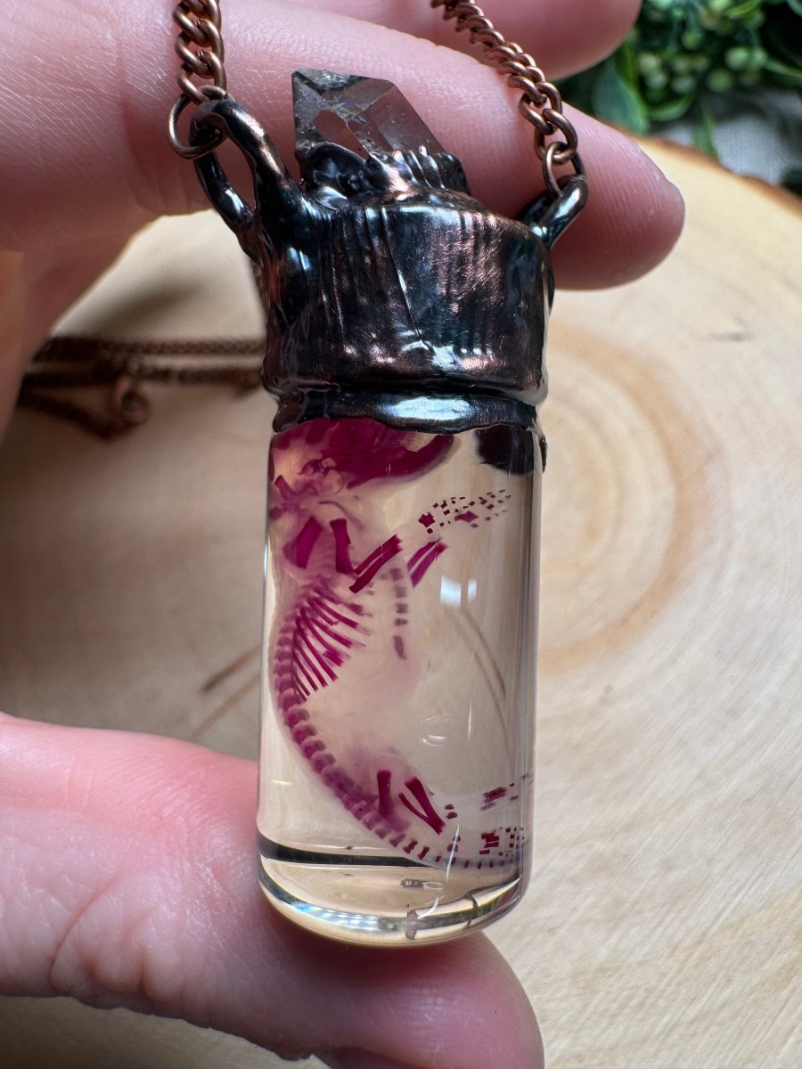 Solen - Wet Specimen Diaphonized Pinkie Mouse and clear quartz Necklace | Copper Ashes