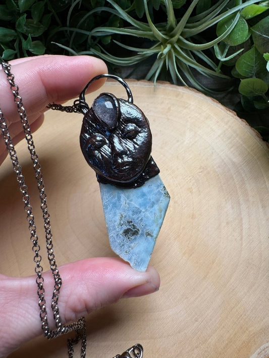 Sophia - Labradorite and Larimar Goddess Necklace | Copper Ashes