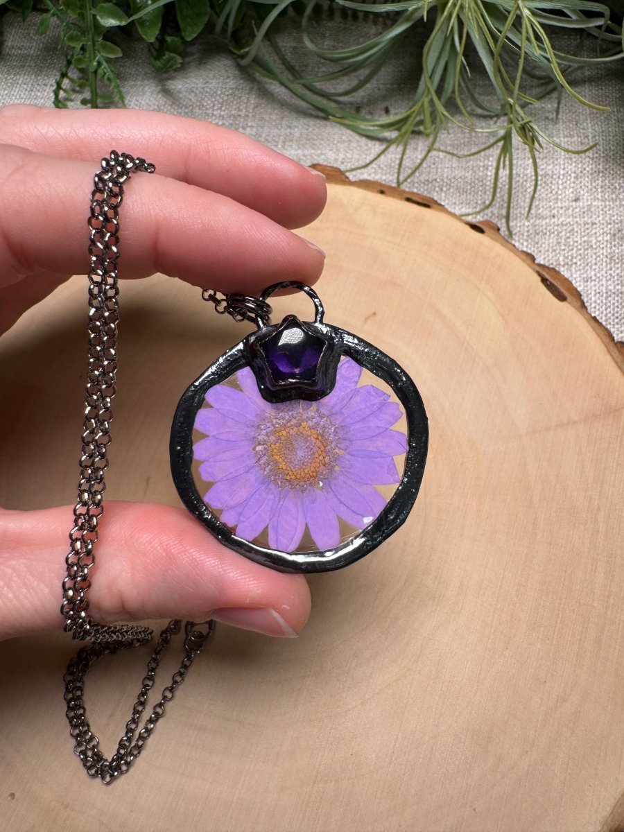 Starwhisper - Amethyst and Flower Necklace | Copper Ashes