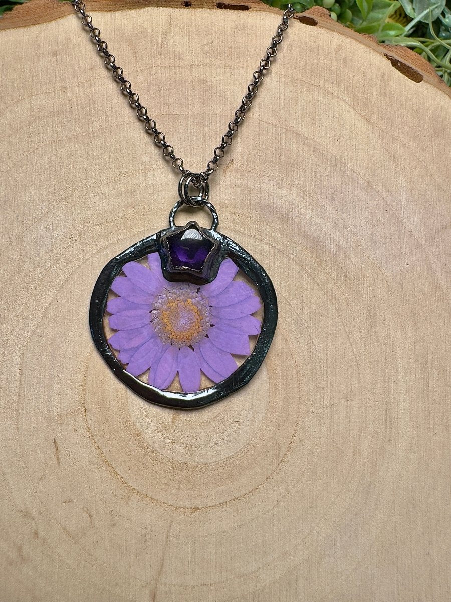 Starwhisper - Amethyst and Flower Necklace | Copper Ashes