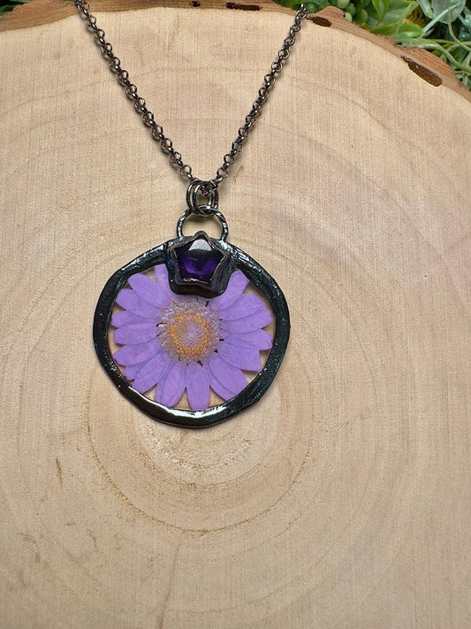 Starwhisper - Amethyst and Flower Necklace | Copper Ashes