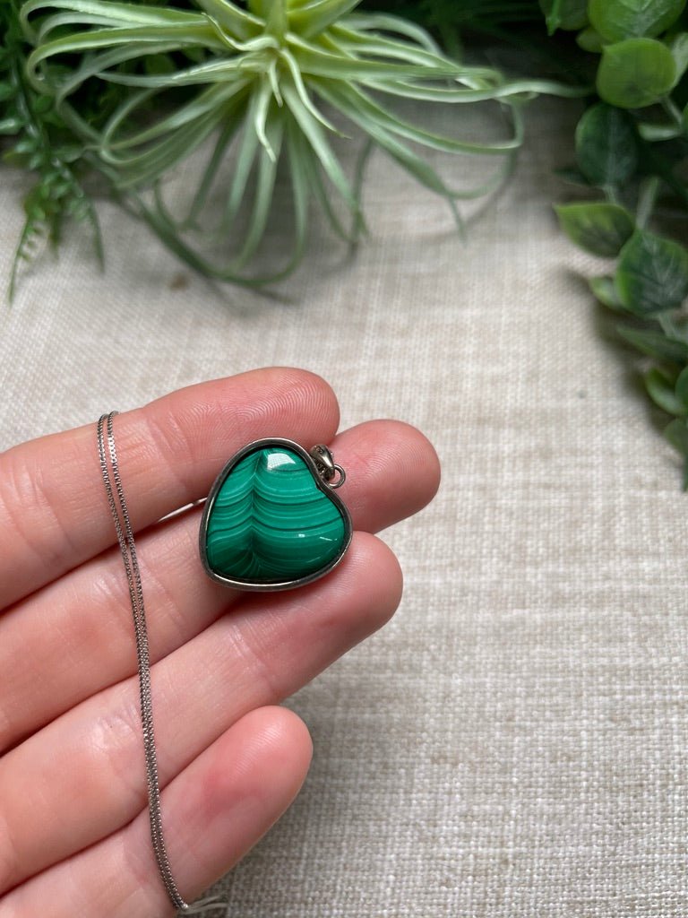 Sterling Silver Malachite Heart Necklace | Copper Ashes