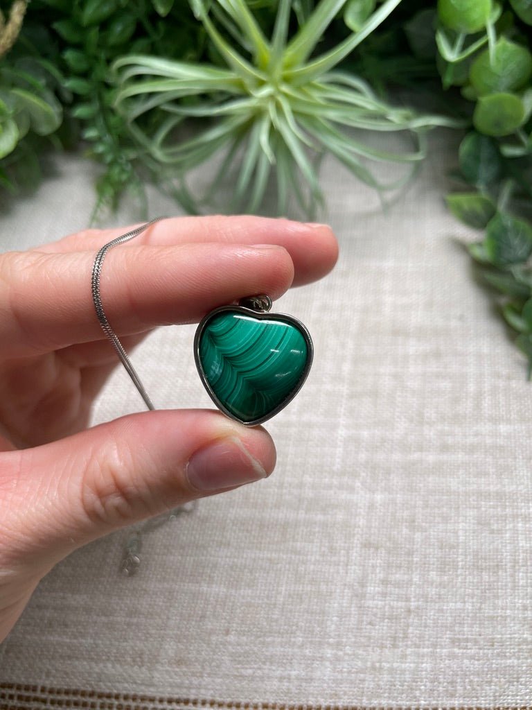 Sterling Silver Malachite Heart Necklace | Copper Ashes