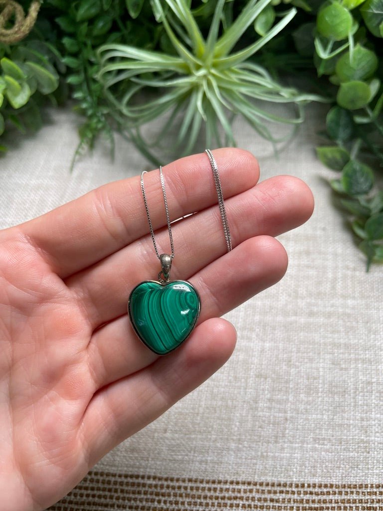 Sterling Silver Malachite Heart Necklace | Copper Ashes