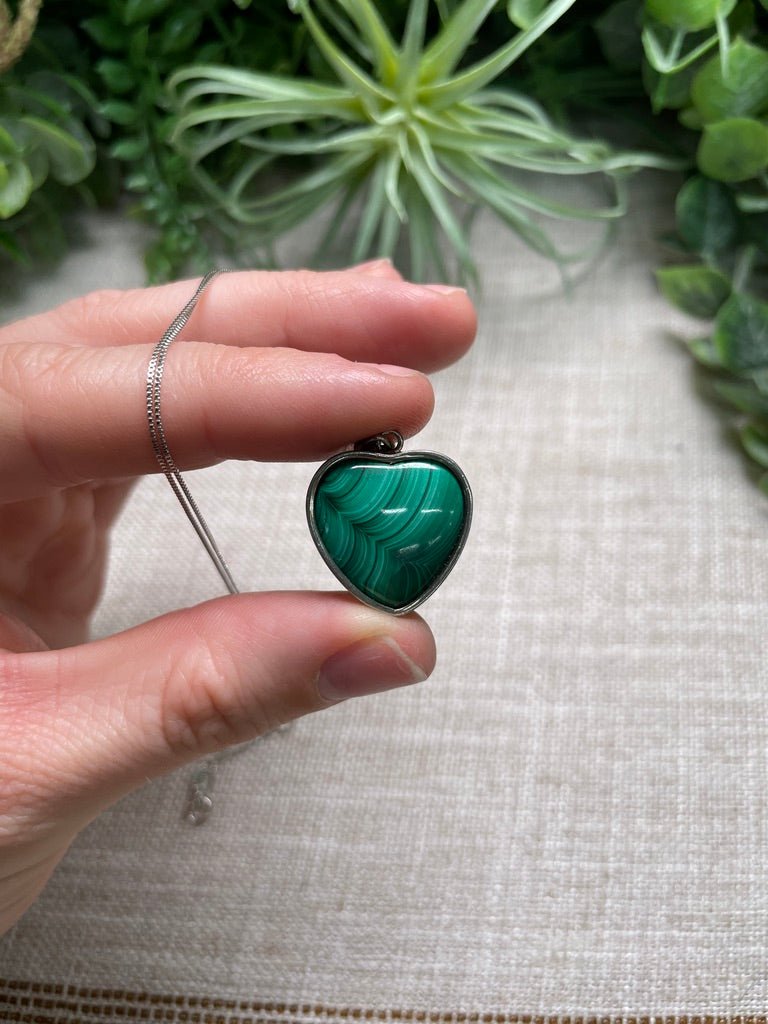 Sterling Silver Malachite Heart Necklace | Copper Ashes