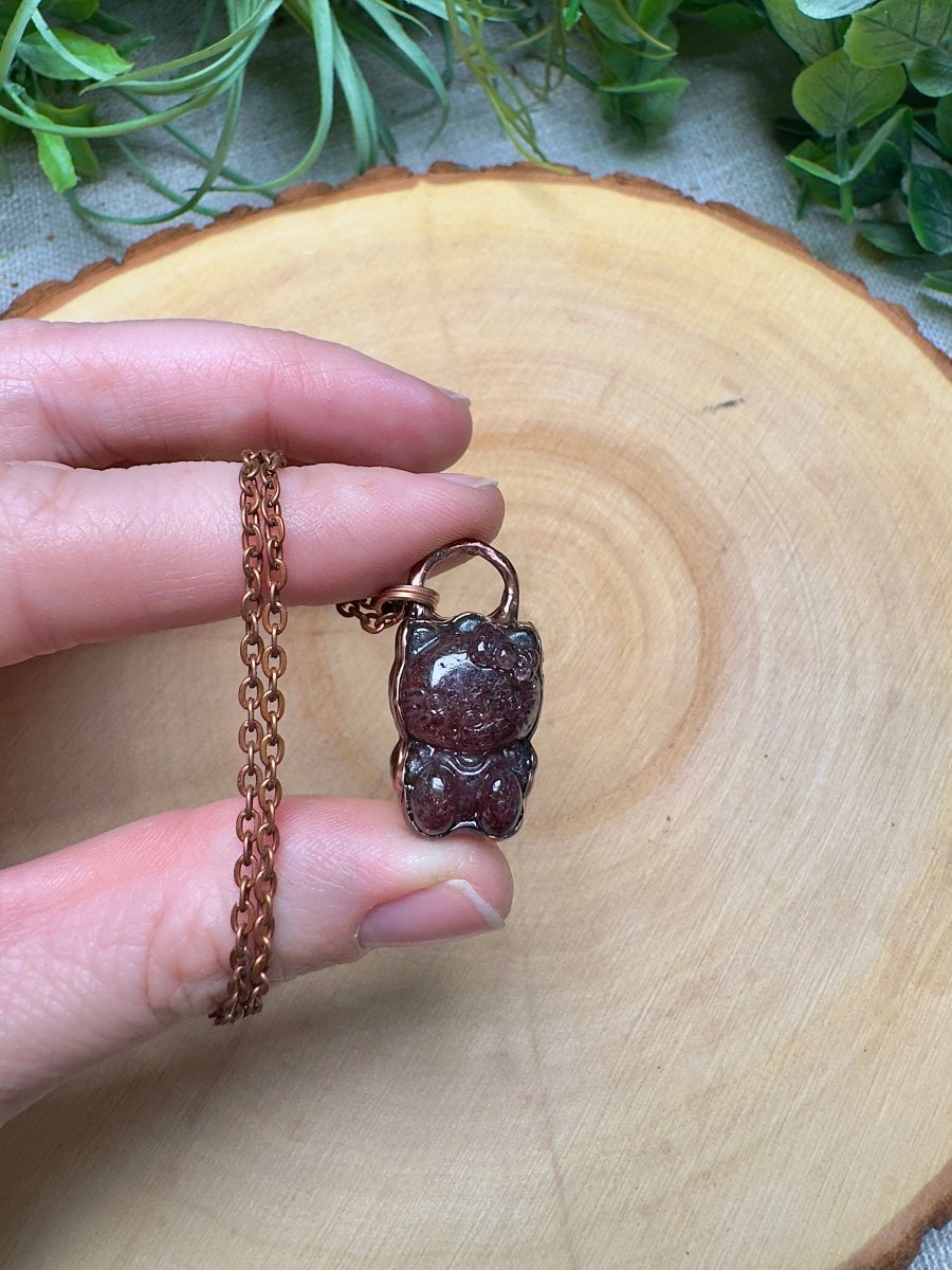 Strawberry Quartz Hello Kitty Necklace | Copper Ashes