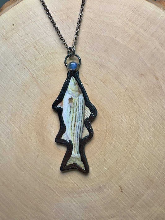 Striped Bass and Labradorite Necklace | Copper Ashes