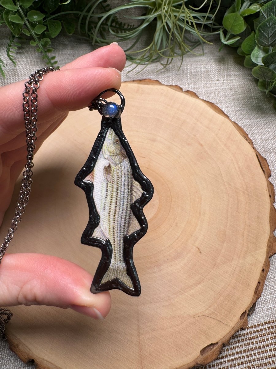 Striped Bass and Labradorite Necklace | Copper Ashes