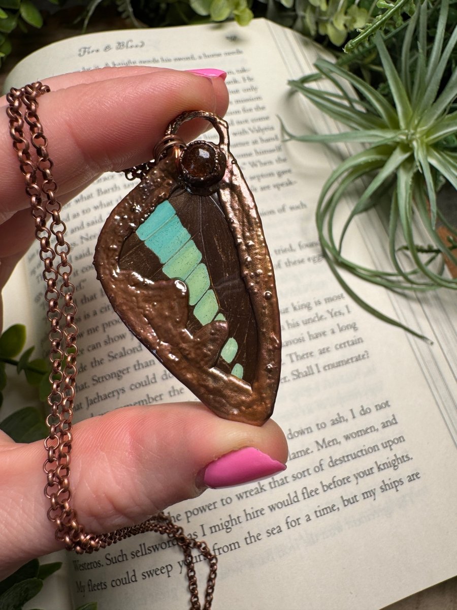 Sunstone and Butterfly Wing Necklace | Copper Ashes