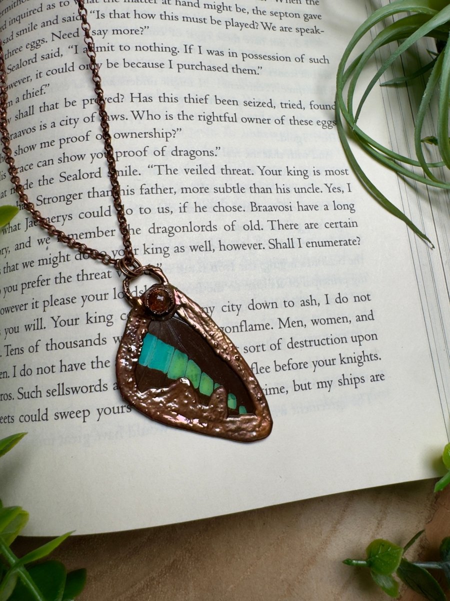 Sunstone and Butterfly Wing Necklace | Copper Ashes