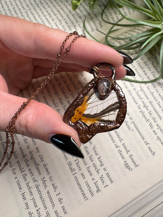 Sunstone and Butterfly Wing Necklace | Copper Ashes