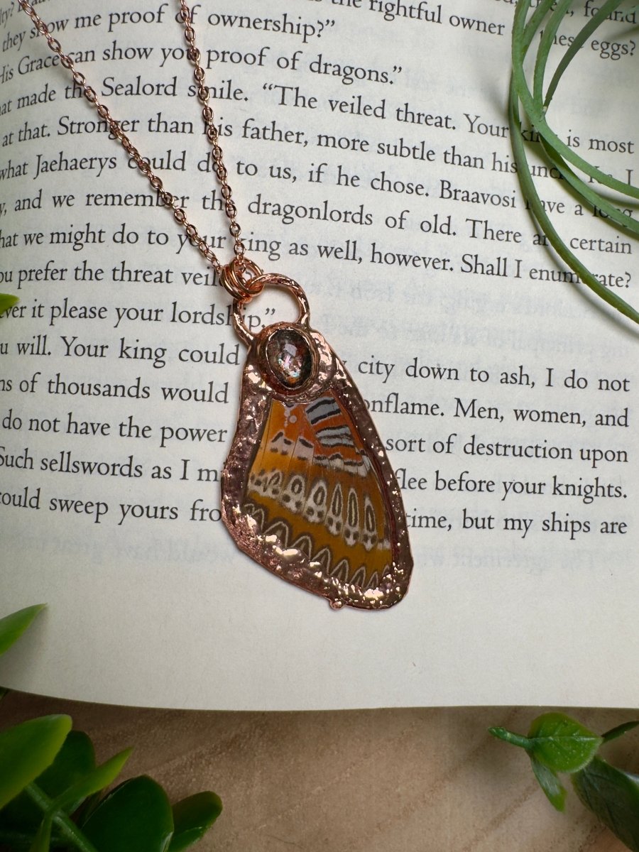 Sunstone and Butterfly Wing Necklace | Copper Ashes