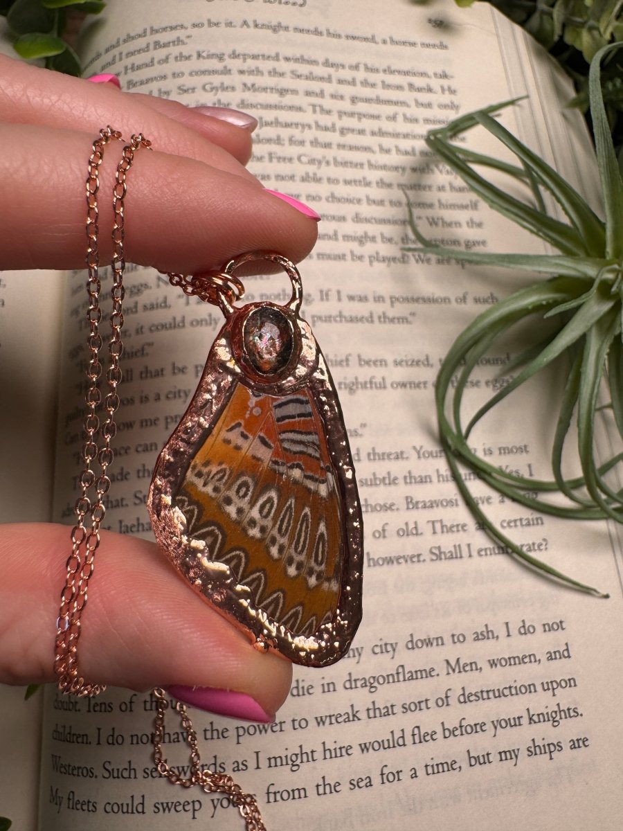 Sunstone and Butterfly Wing Necklace | Copper Ashes