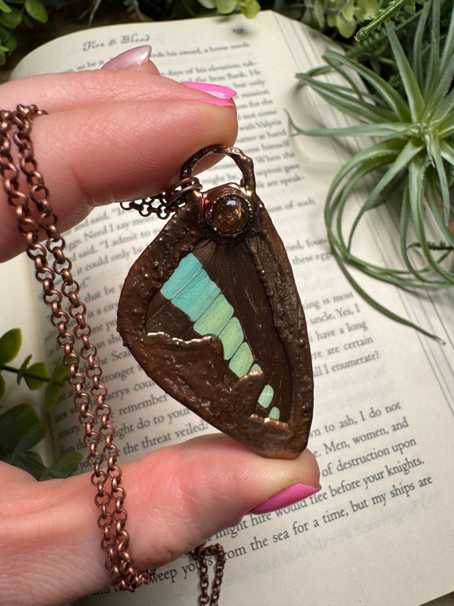 Sunstone and Butterfly Wing Necklace | Copper Ashes