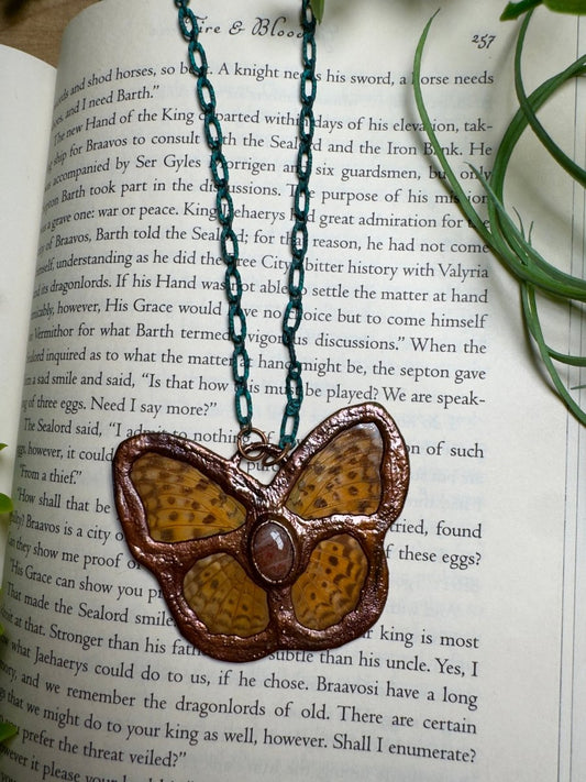 Sunstone and Butterfly Wing Statement Necklace | Copper Ashes