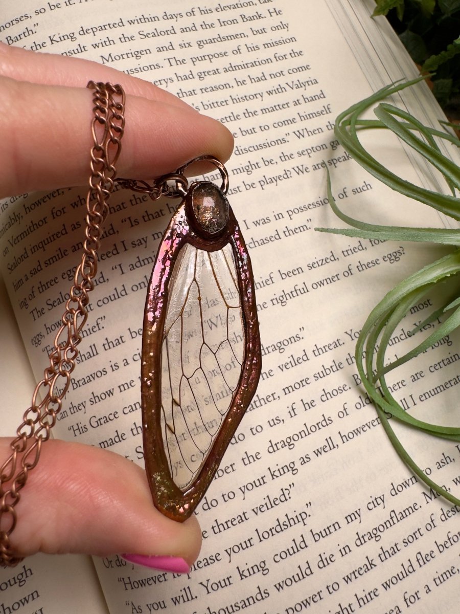 Sunstone and Cicada Wing Necklace | Copper Ashes