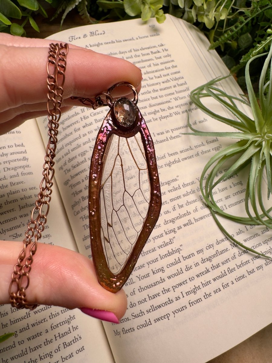 Sunstone and Cicada Wing Necklace | Copper Ashes
