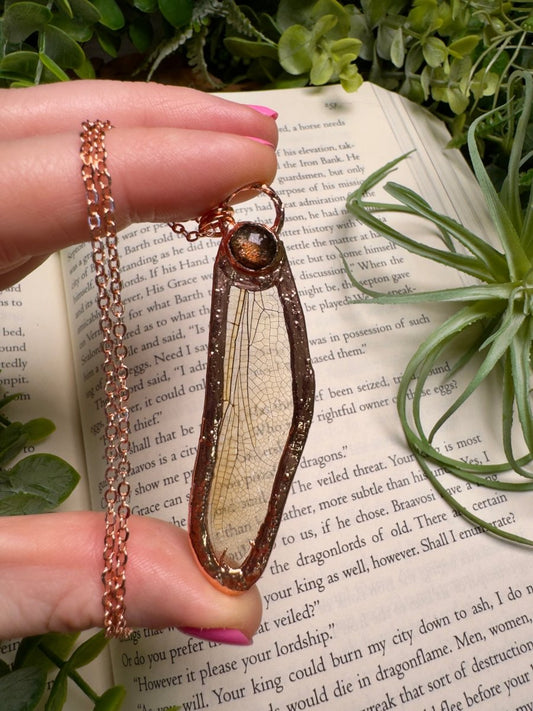 Sunstone and Dragonfly Wing Necklace | Copper Ashes