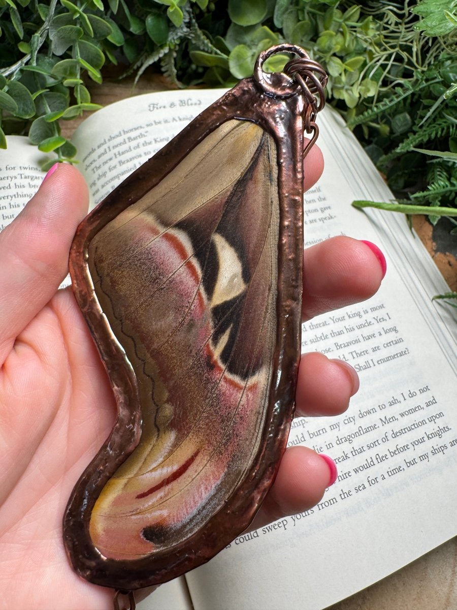 Sunstone and Giant Atlas Moth Wing Necklace | Copper Ashes