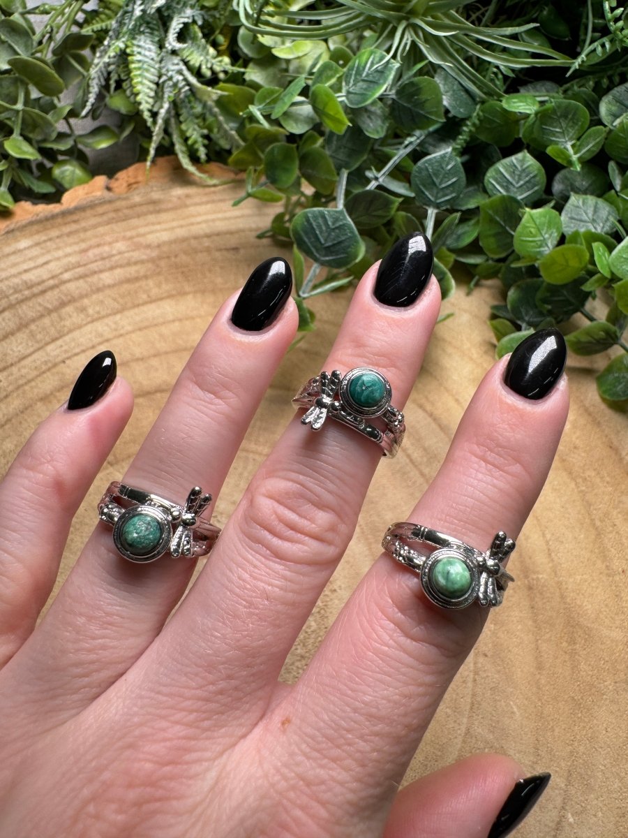 Synthetic Jade Dragonfly Ring Adjustable | Copper Ashes