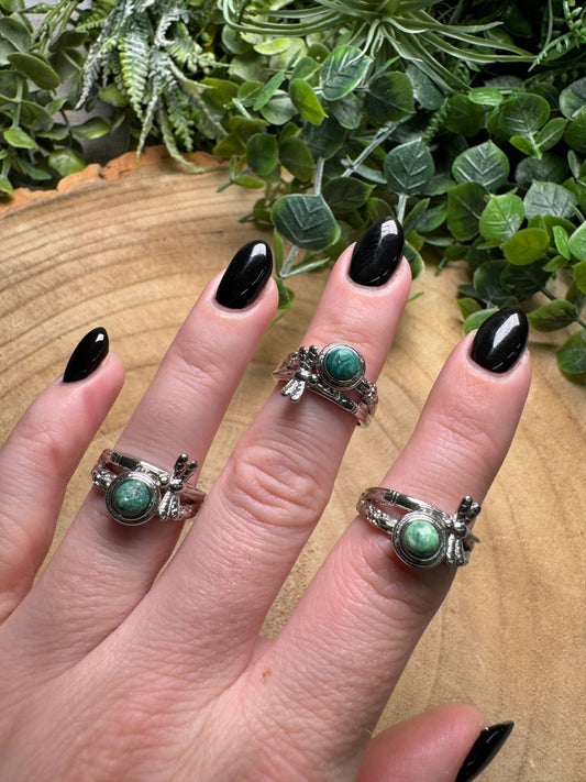 Synthetic Jade Dragonfly Ring Adjustable | Copper Ashes