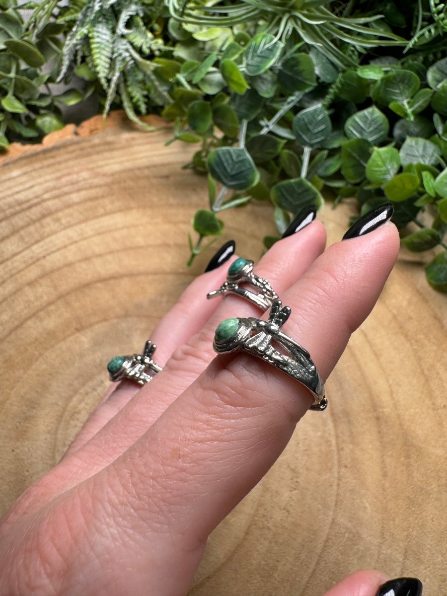 Synthetic Jade Dragonfly Ring Adjustable | Copper Ashes