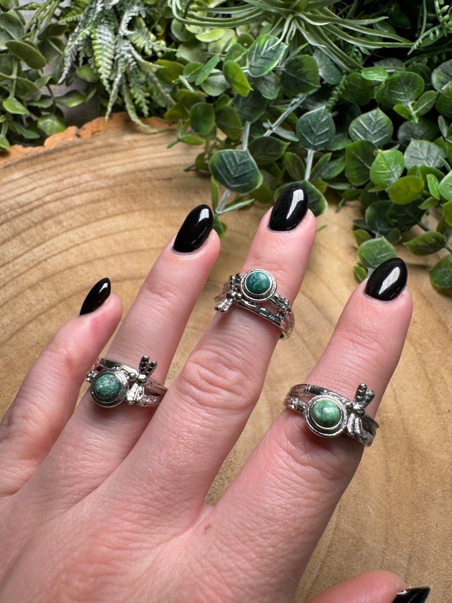 Synthetic Jade Dragonfly Ring Adjustable | Copper Ashes