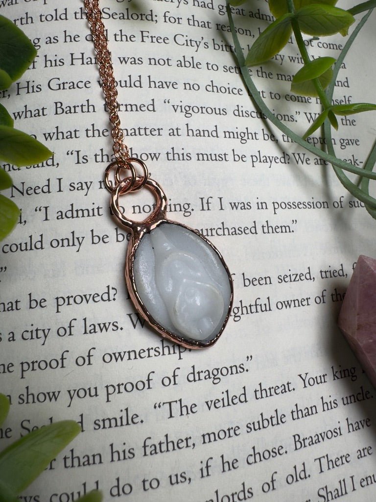 Synthetic White Jade Yoni Necklace | Copper Ashes