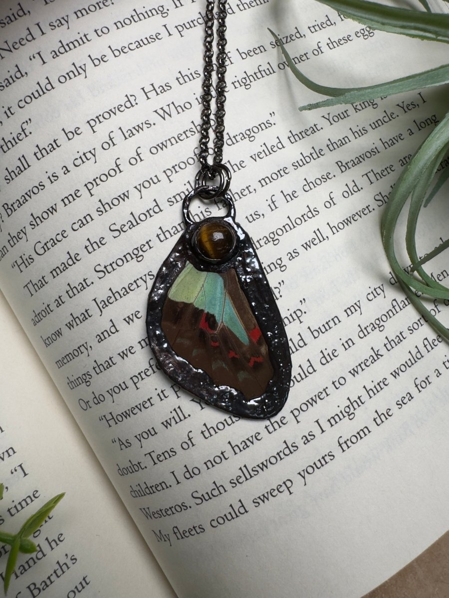 Tigers Eye and Butterfly Wing Necklace | Copper Ashes