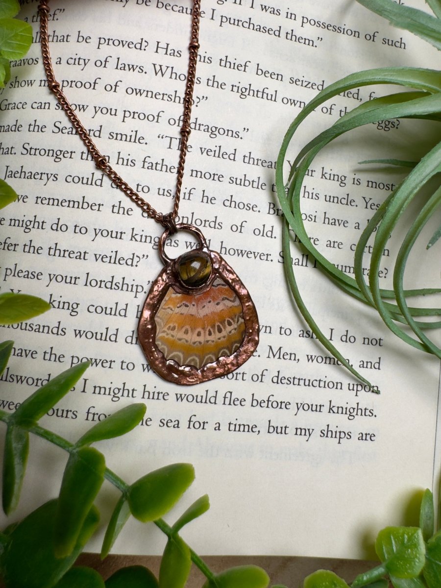 Tigers Eye and Butterfly Wing Necklace | Copper Ashes