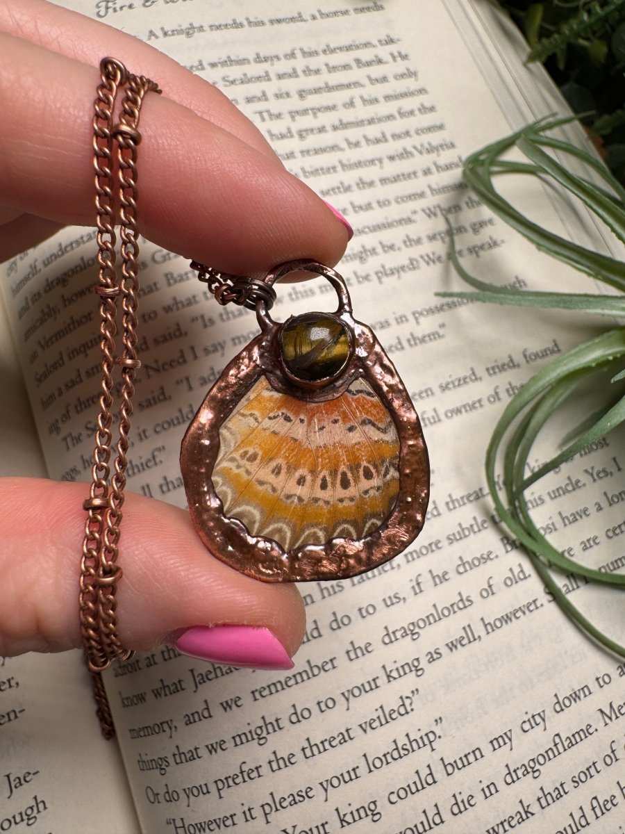 Tigers Eye and Butterfly Wing Necklace | Copper Ashes