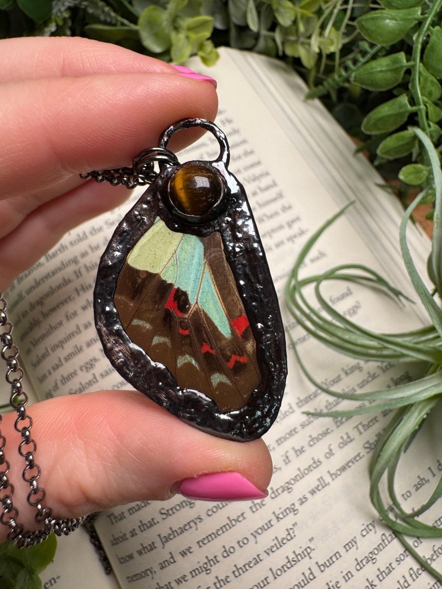 Tigers Eye and Butterfly Wing Necklace | Copper Ashes