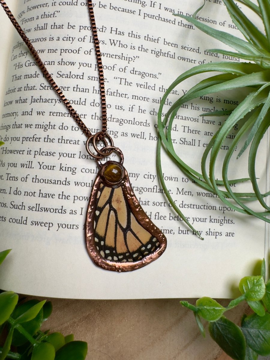 Tigers Eye and Butterfly Wing Necklace | Copper Ashes