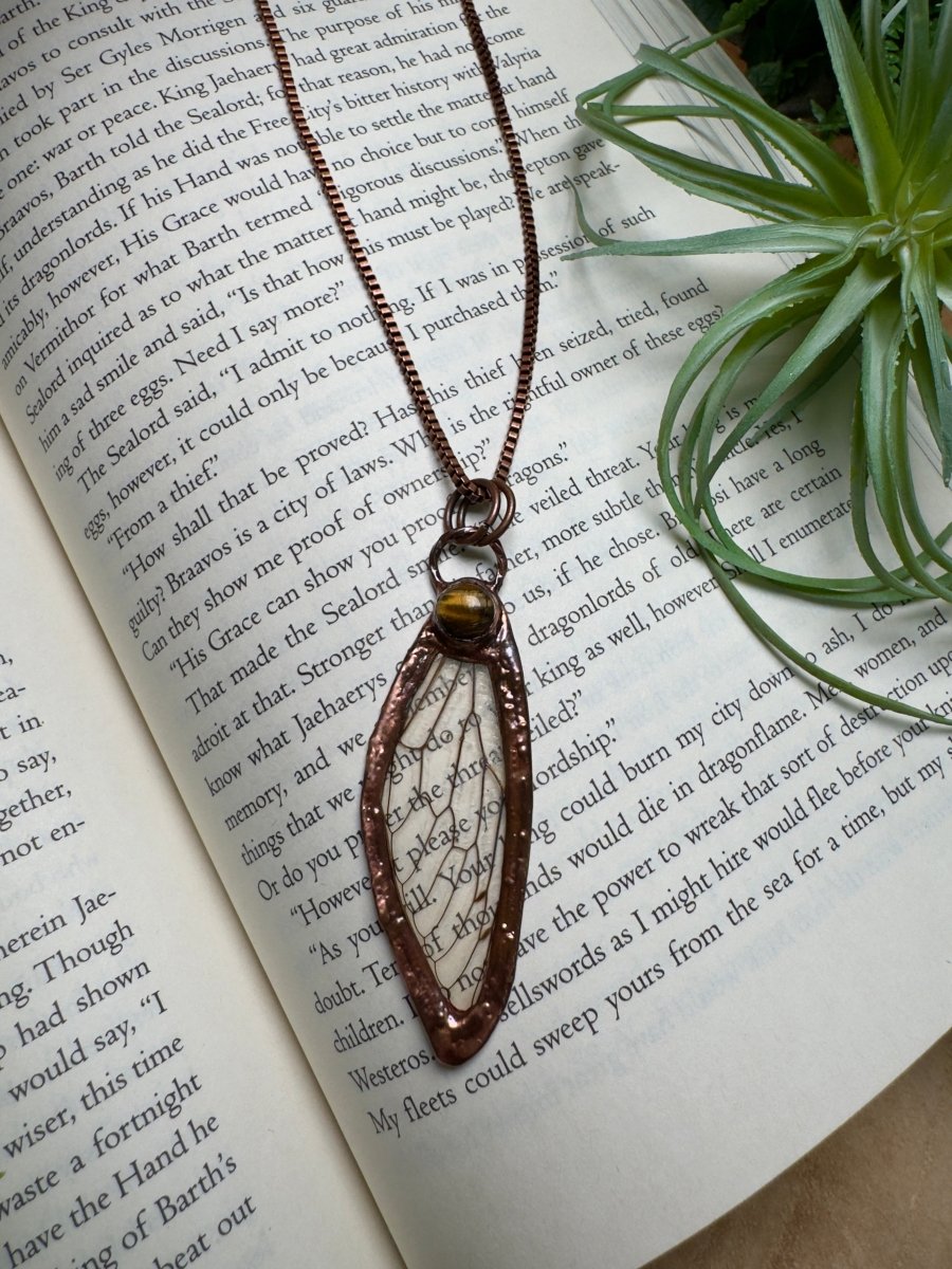 Tigers Eye and Cicada Wing Necklace | Copper Ashes