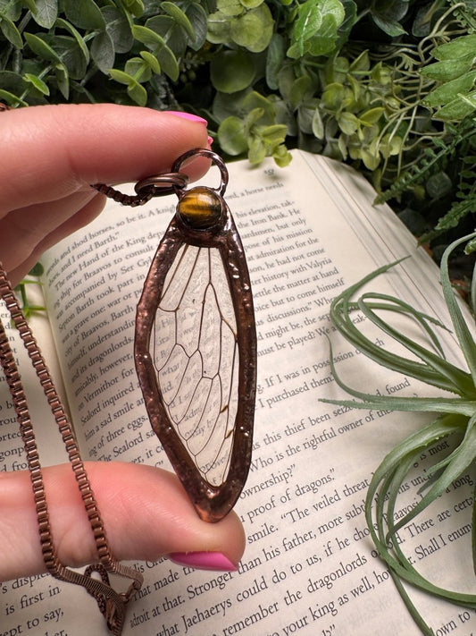 Tigers Eye and Cicada Wing Necklace | Copper Ashes
