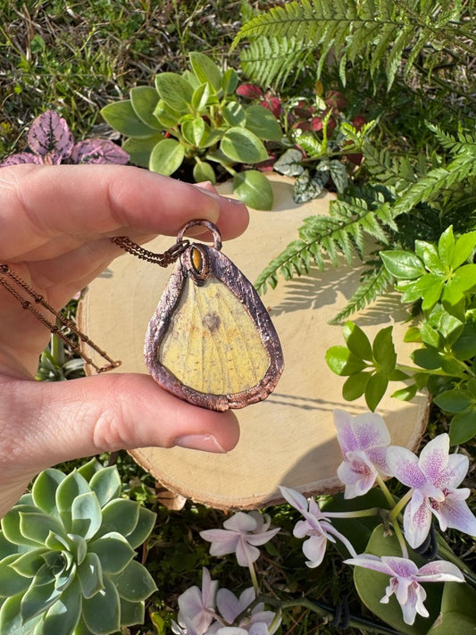Tigers Eye and Imperial Moth Wing Necklace | Copper Ashes