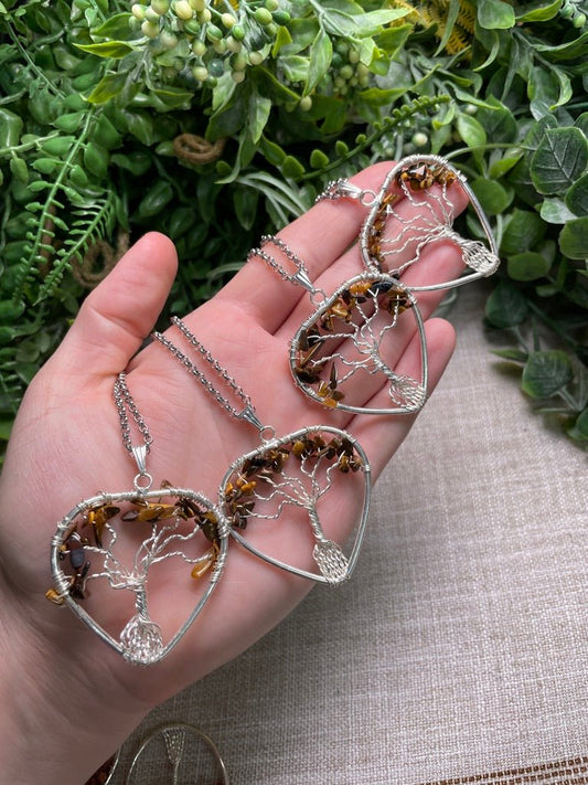 Tigers Eye Heart Tree of Life Necklace | Copper Ashes